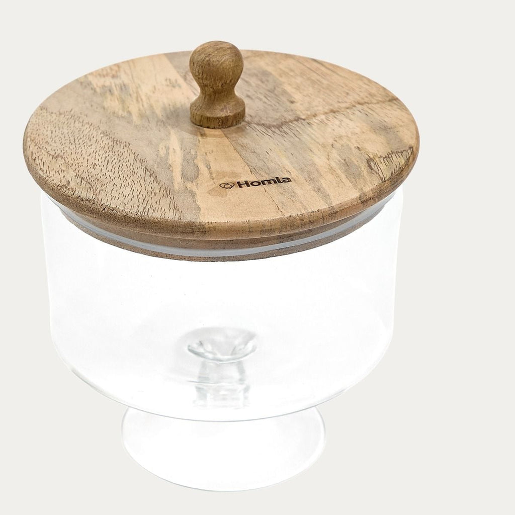 Patera WOOD COLONY szklana na nóżce M 18x16 cm