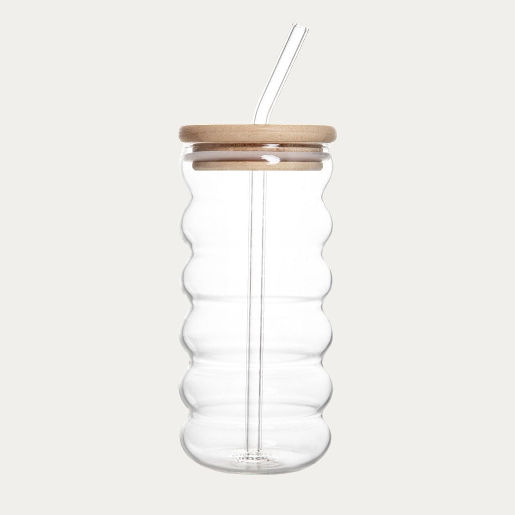 Szklanka BUBBLY SUMMER z bambusową pokrywką i szklaną słomką 0,45 l