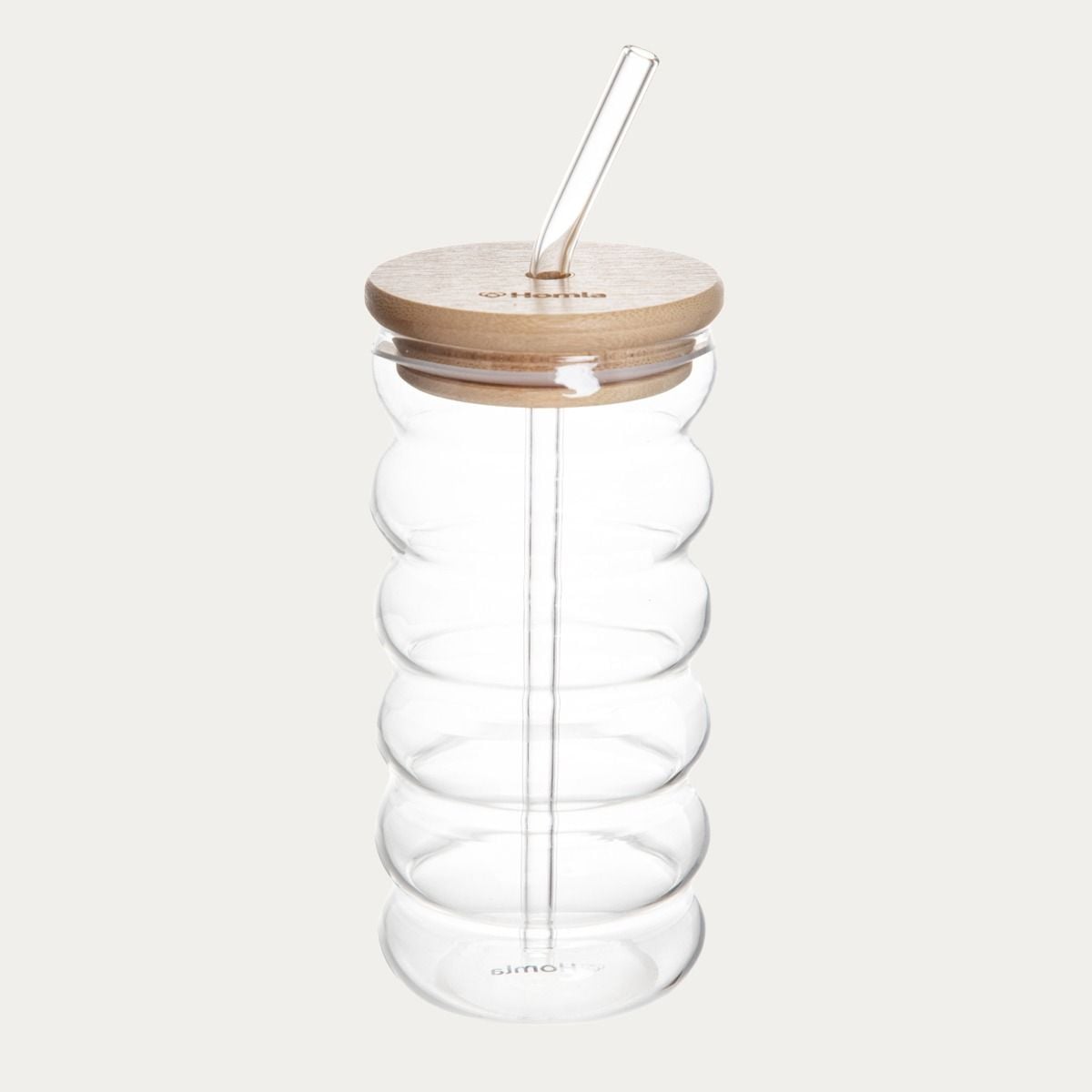 Szklanka BUBBLY SUMMER z bambusową pokrywką i szklaną słomką 0,45 l