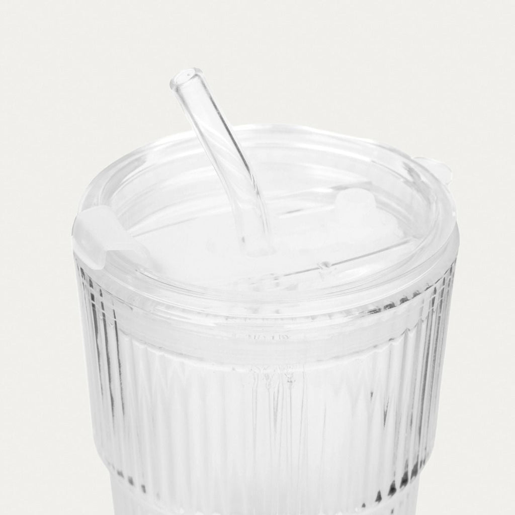 Szklanka EMBO GROOVE ryflowana ze szklaną słomką 0,4 l