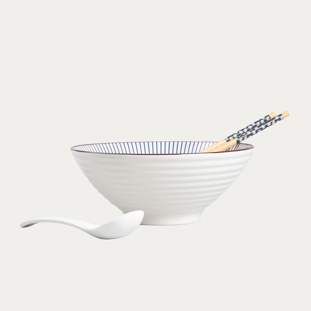 Zestaw do ramen SALADO w paski z brązowym rantem 21 cm