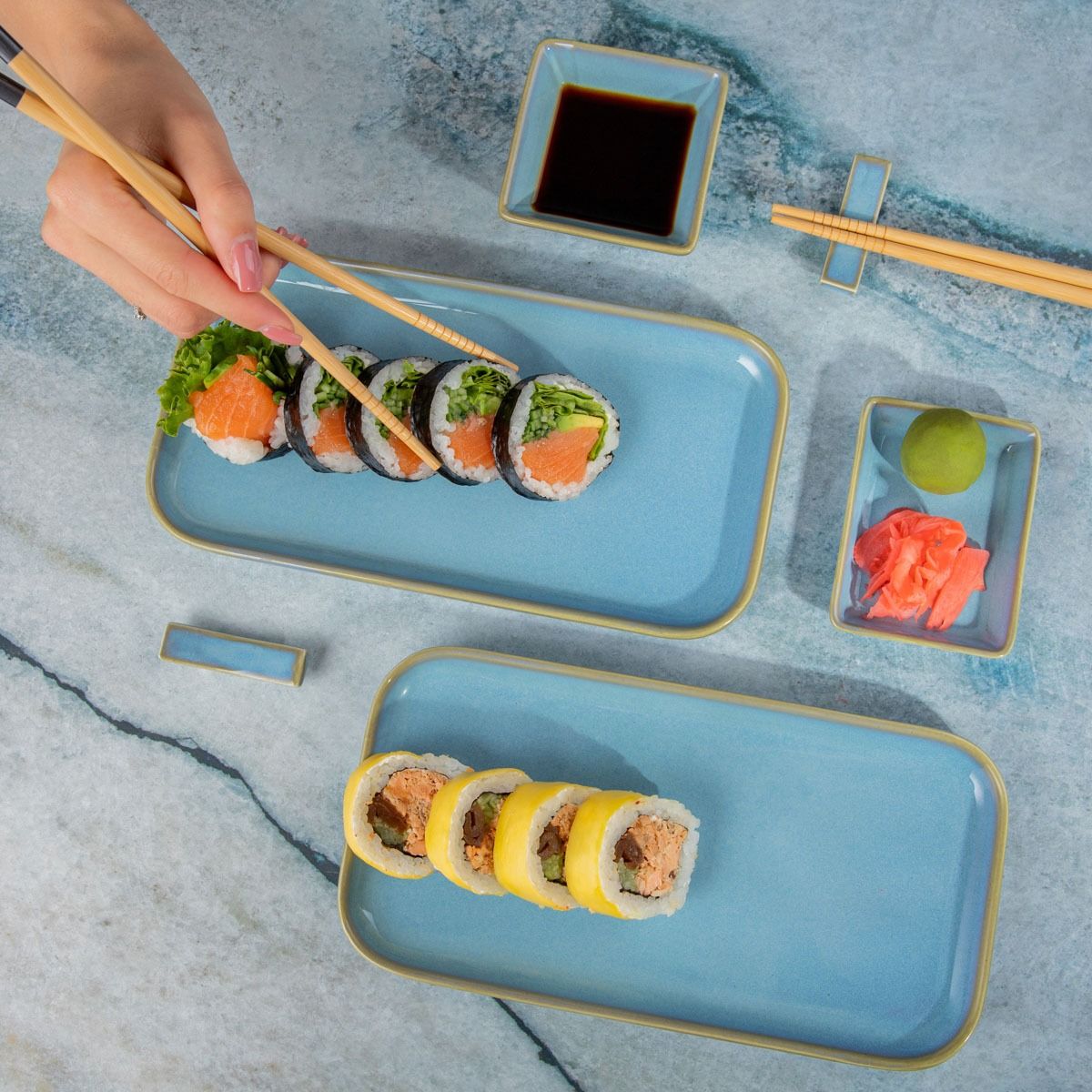 Zestaw do sushi OKINAWA dla 2 osób turkusowy 8 el