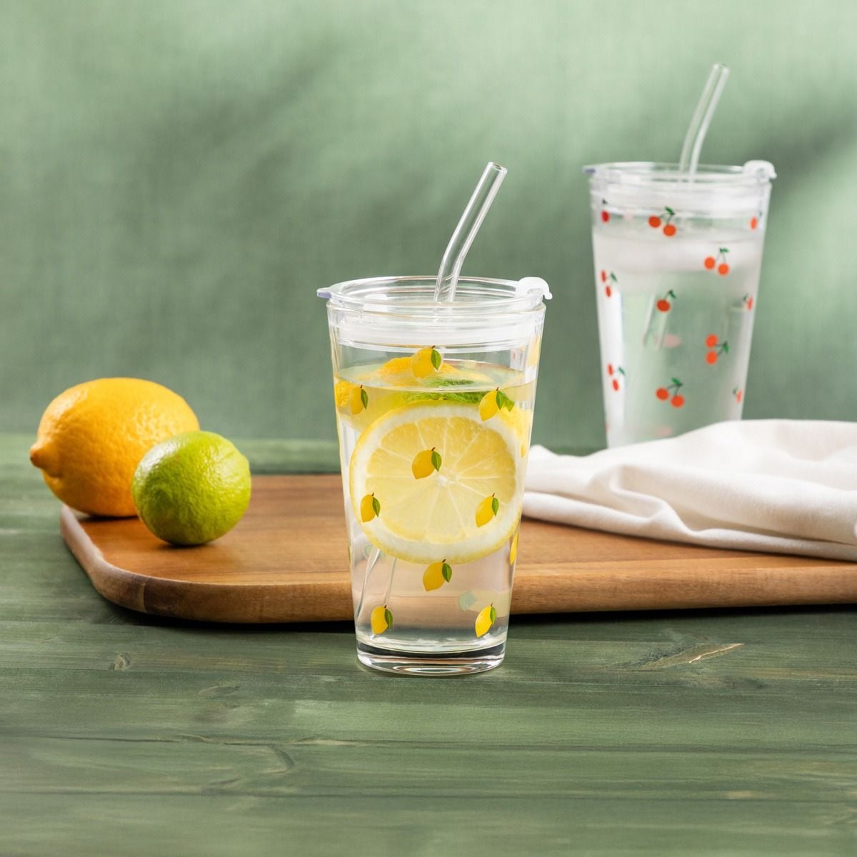 Szklanka EMBO SUMMER ze słomką w cytrynki 0,4 l
