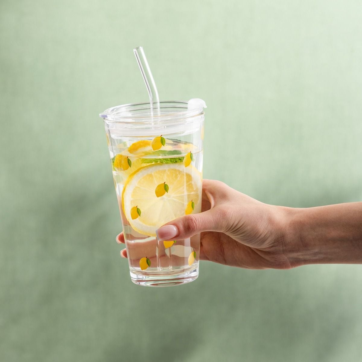 Szklanka EMBO SUMMER ze słomką w cytrynki 0,4 l