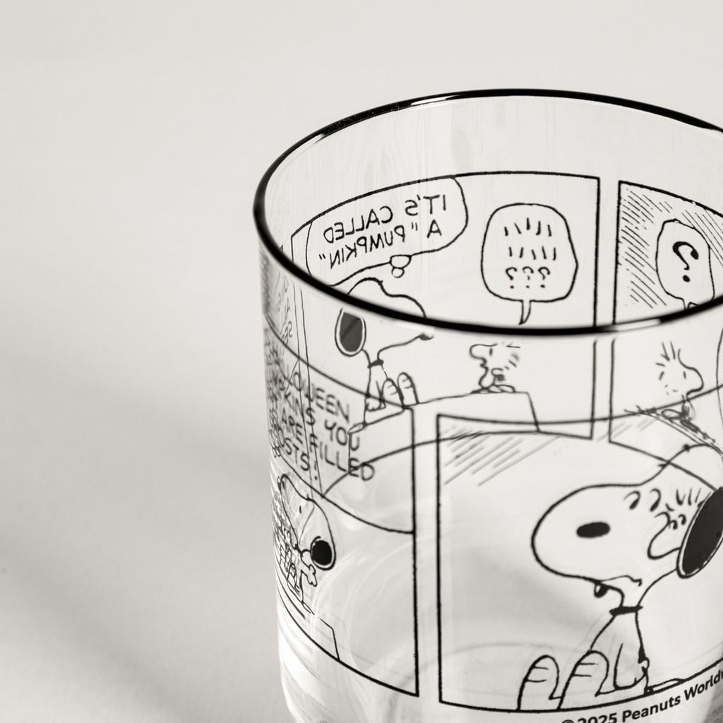Szklanka SNOOPY z printem komiksu i czarnym rantem 0,3 l