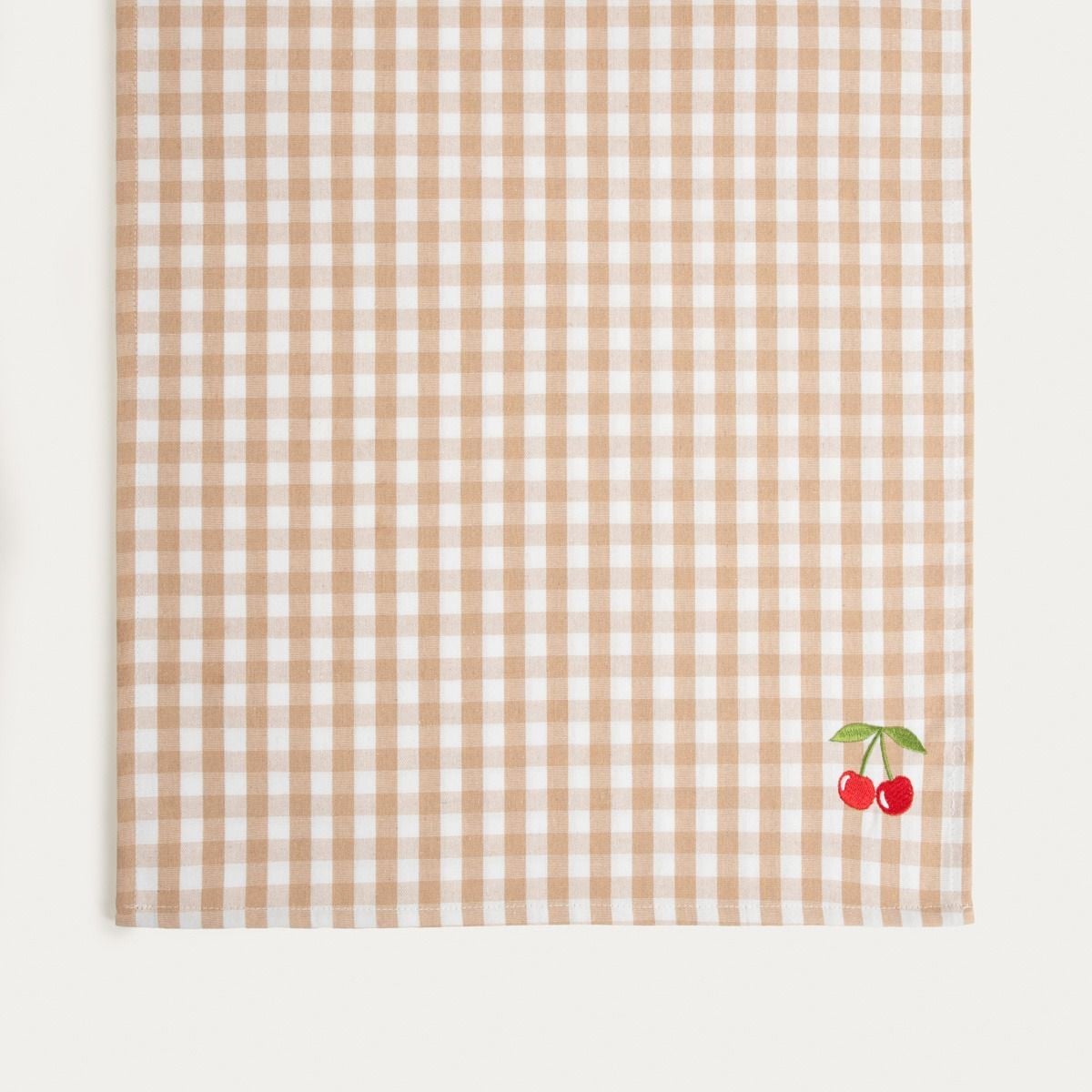 Bieżnik ABRIL beżowy w kratkę z ozdobnym haftem 40x160 cm