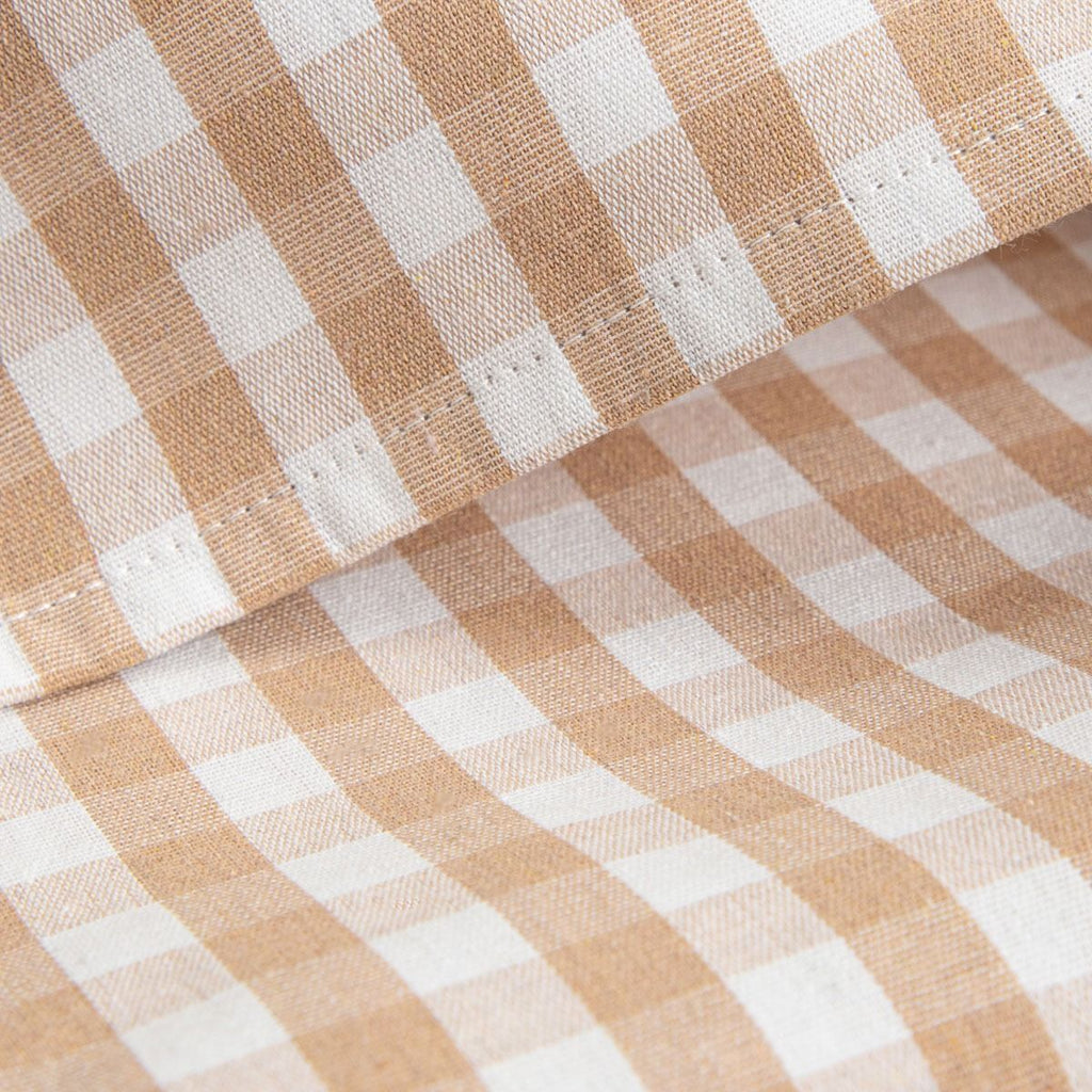 Bieżnik ABRIL beżowy w kratkę z ozdobnym haftem 40x160 cm