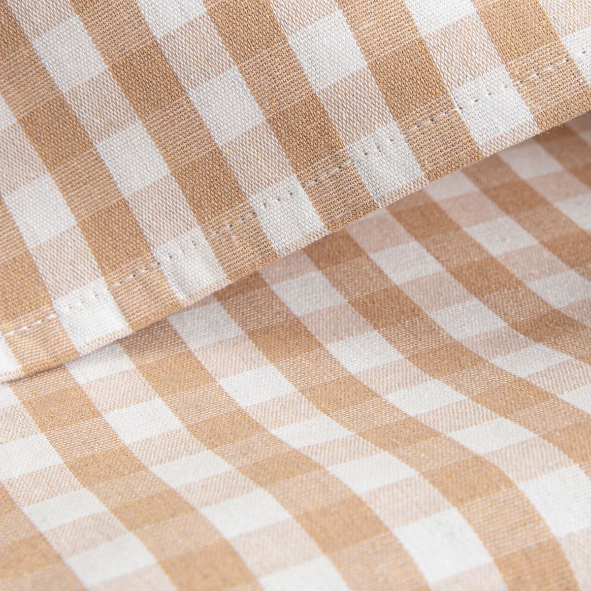 Bieżnik ABRIL beżowy w kratkę z ozdobnym haftem 40x160 cm