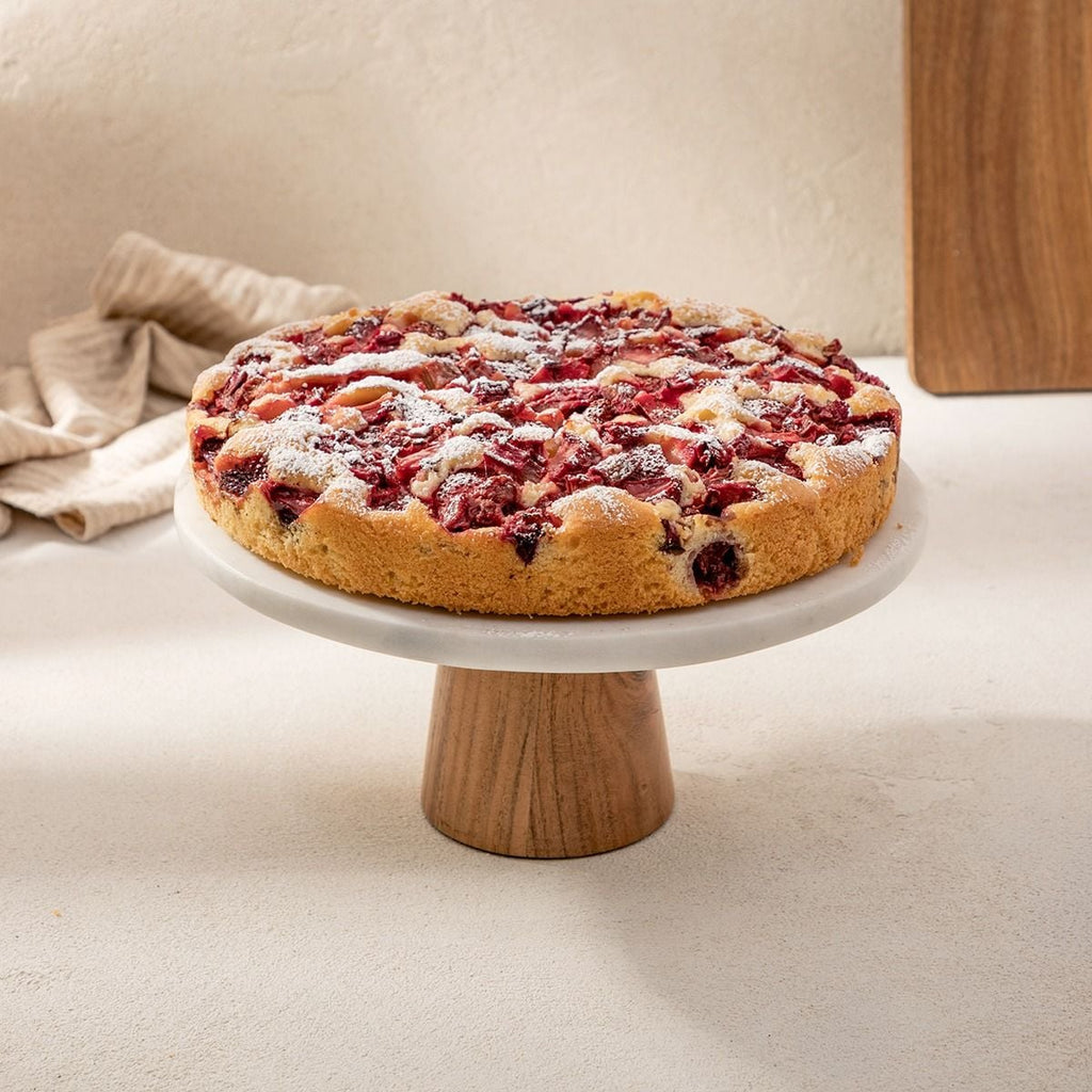 Patera MARBLE marmurowa na akacjowej nóżce 28x13 cm